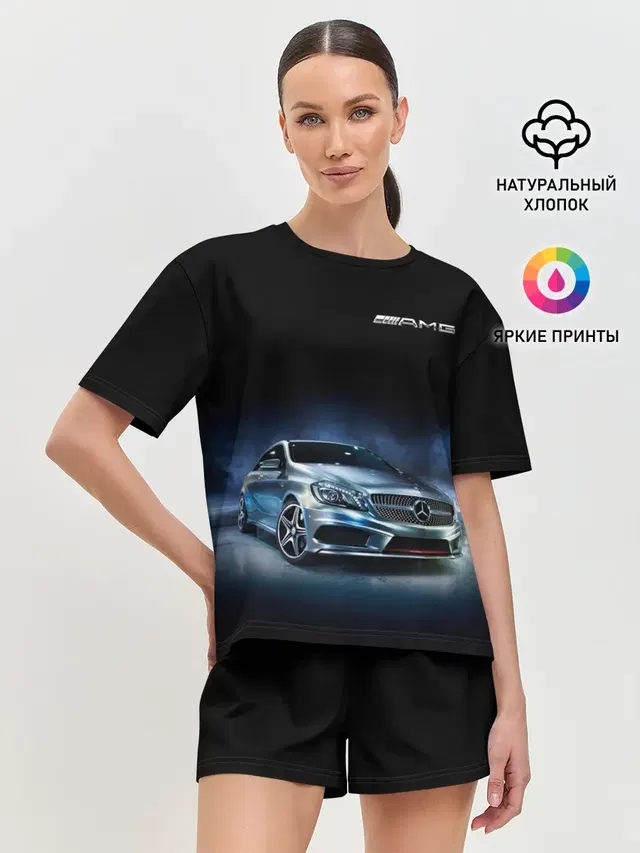 Женская пижама с шортами с принтом «Merсedes — Mercedes AMG»