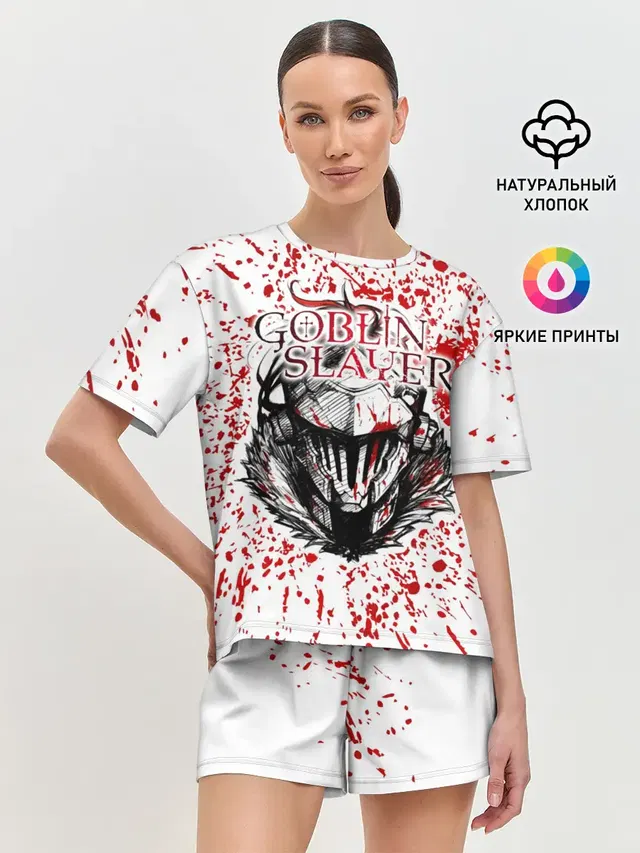 Женская пижама с шортами с принтом «Убийца гоблинов — Goblin Slayer blood spots»