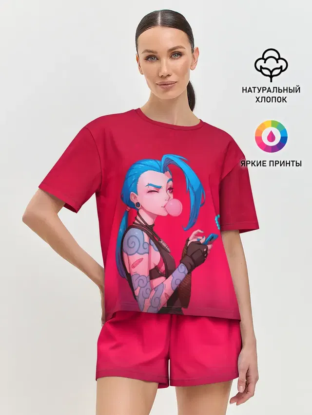 Женская пижама с шортами с принтом «Jinx in love»