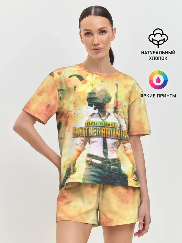 Женская пижама с шортами с принтом «ПАБГ — Playerunknowns battlegrounds»