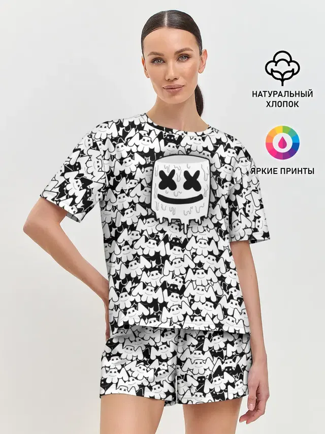 Женская пижама с шортами с принтом «Marshmello»