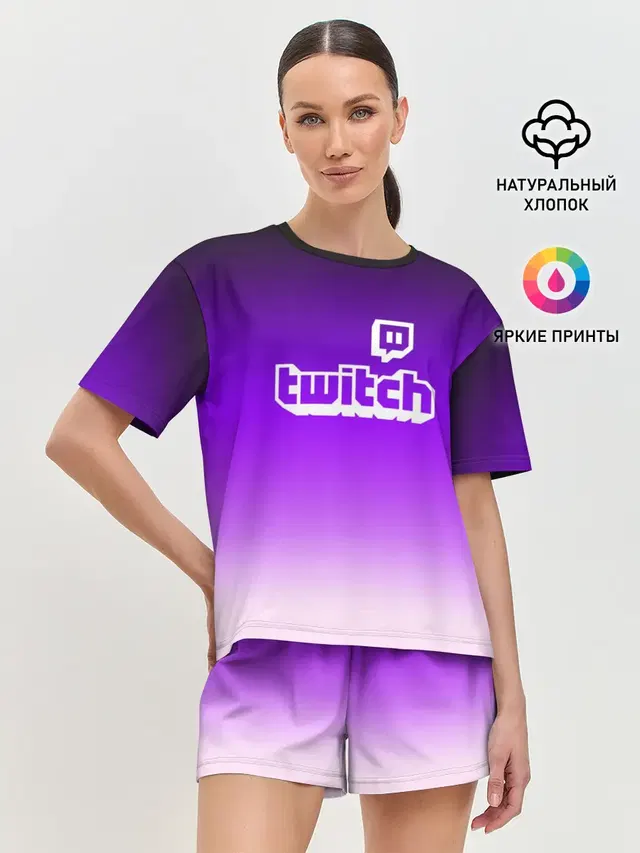 Женская пижама с шортами с принтом «Трендовые надписи — Twitch»