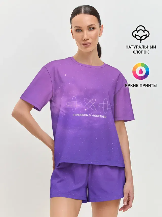 Женская пижама с шортами с принтом «TXT — TOMORROW X TOGETHER»