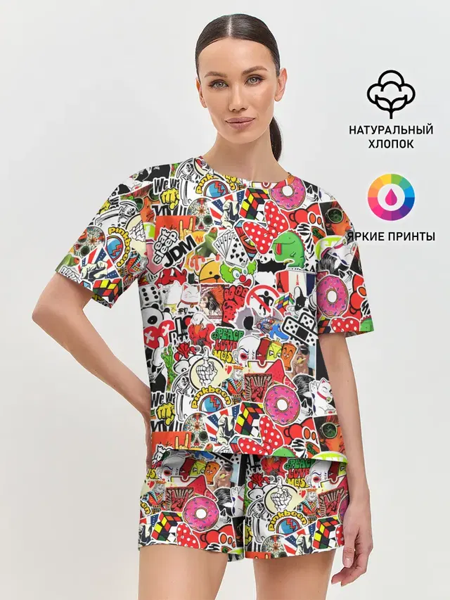 Женская пижама с шортами с принтом «Кубик Рубика — Sticker Bombing»
