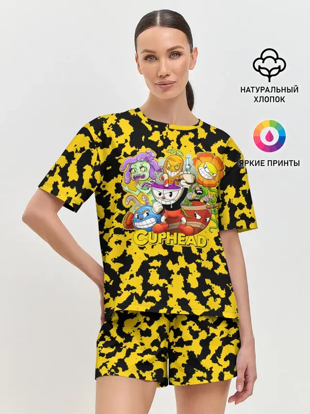Женская пижама с шортами с принтом «Cuphead»