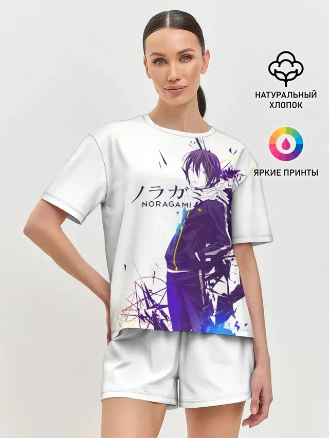 Женская пижама с шортами с принтом «Бездомный Бог — NORAGAMI Yato blue»