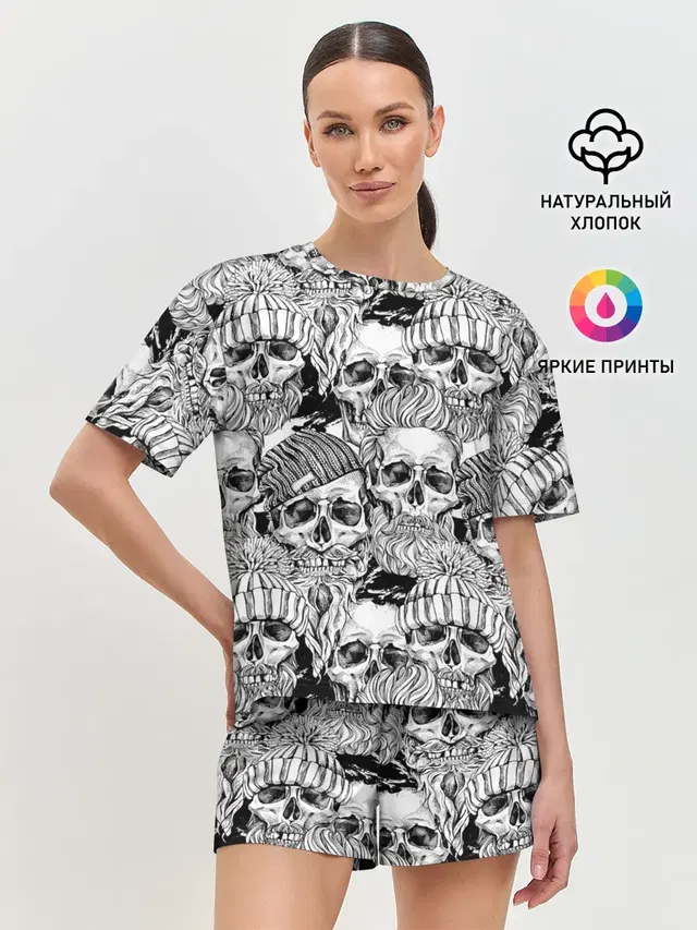 Женская пижама с шортами с принтом «Черепа — Human skulls»