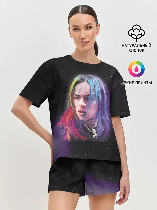 Женская пижама с шортами с принтом «6IX9INE — Rap»