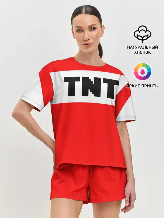 Женская пижама с шортами с принтом «Майнкрафт — TNT»