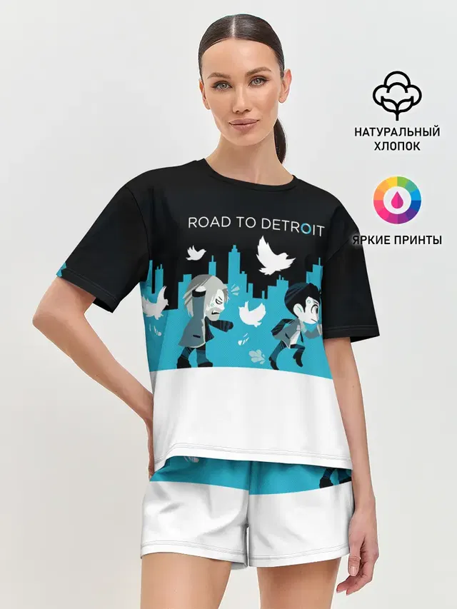 Женская пижама с шортами с принтом «Road TO Detroit»