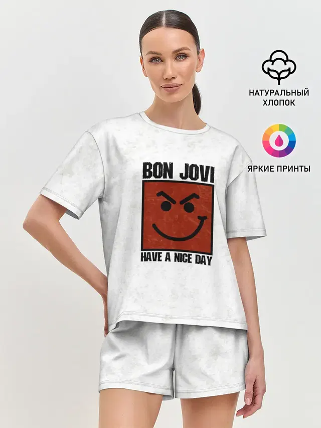 Женская пижама с шортами с принтом «Bon Jovi — Have a nice day»