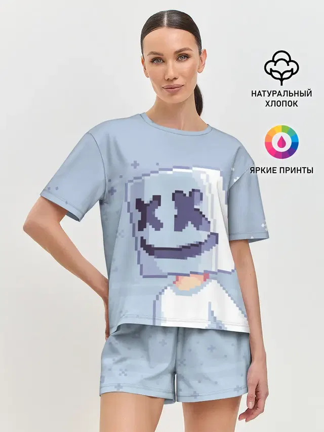 Женская пижама с шортами с принтом «Пиксели — Marshmello Pixel»