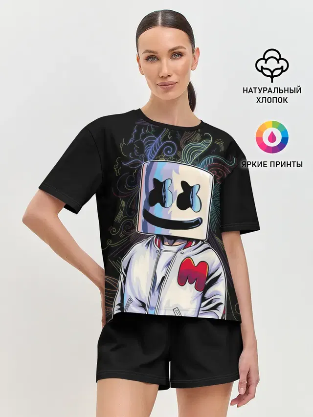 Женская пижама с шортами с принтом «Marshmello — M»