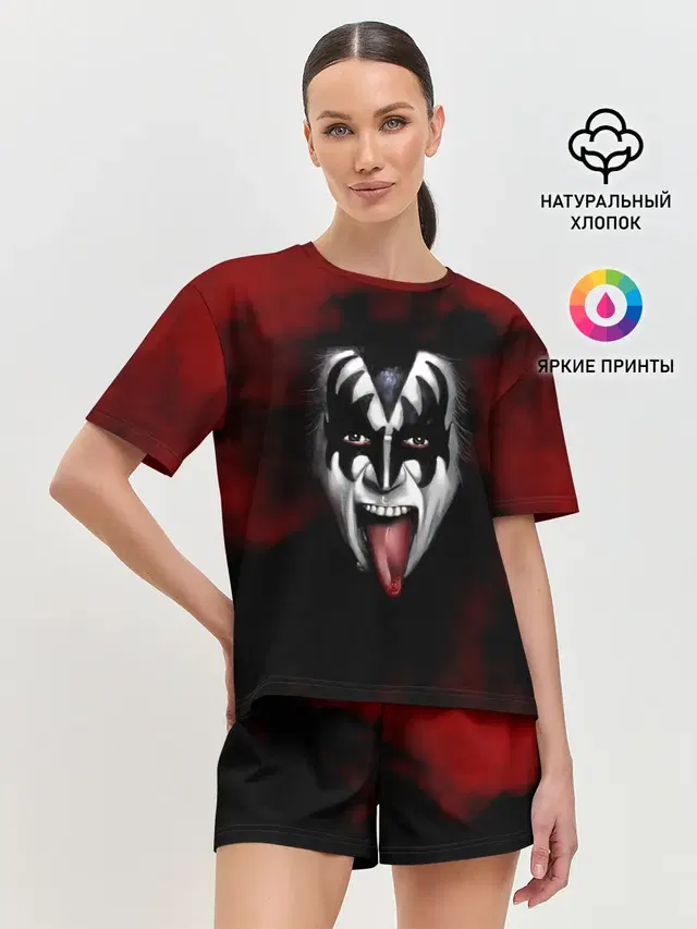 Женская пижама с шортами с принтом «Kiss»