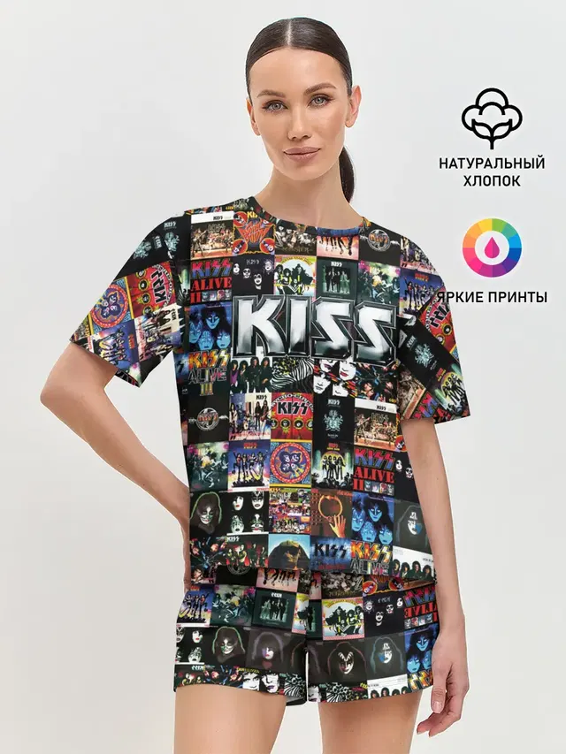 Женская пижама с шортами с принтом «Kiss»