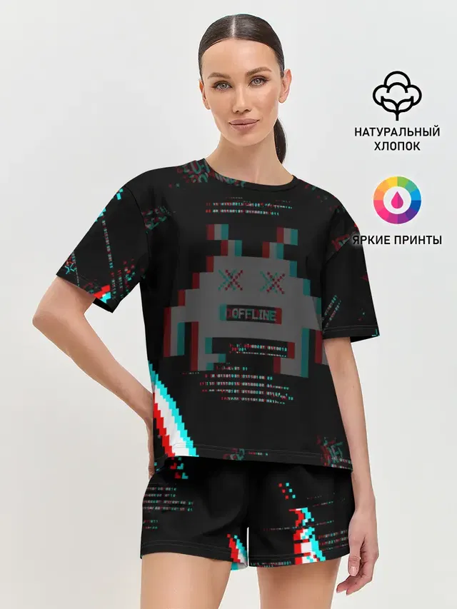 Женская пижама с шортами с принтом «Binary code — WATCH DOGS DED SEC»