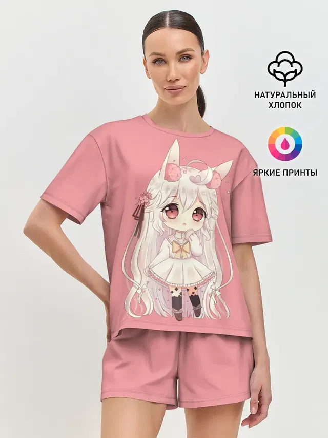 Женская пижама с шортами с принтом «Неко тян»