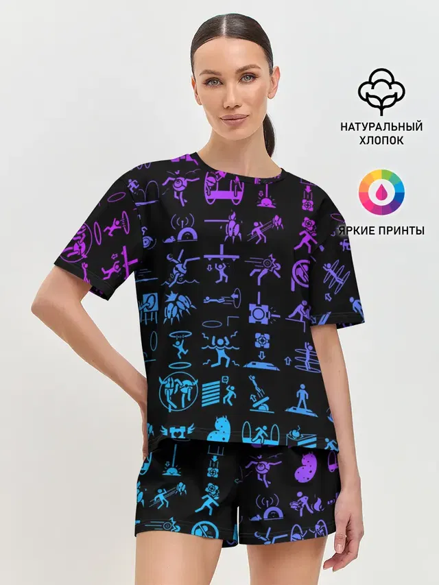 Женская пижама с шортами с принтом «Portal icons»