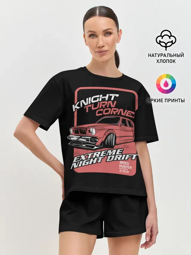 Женская пижама с шортами с принтом «Разные автомобильные — Extreme night drift»