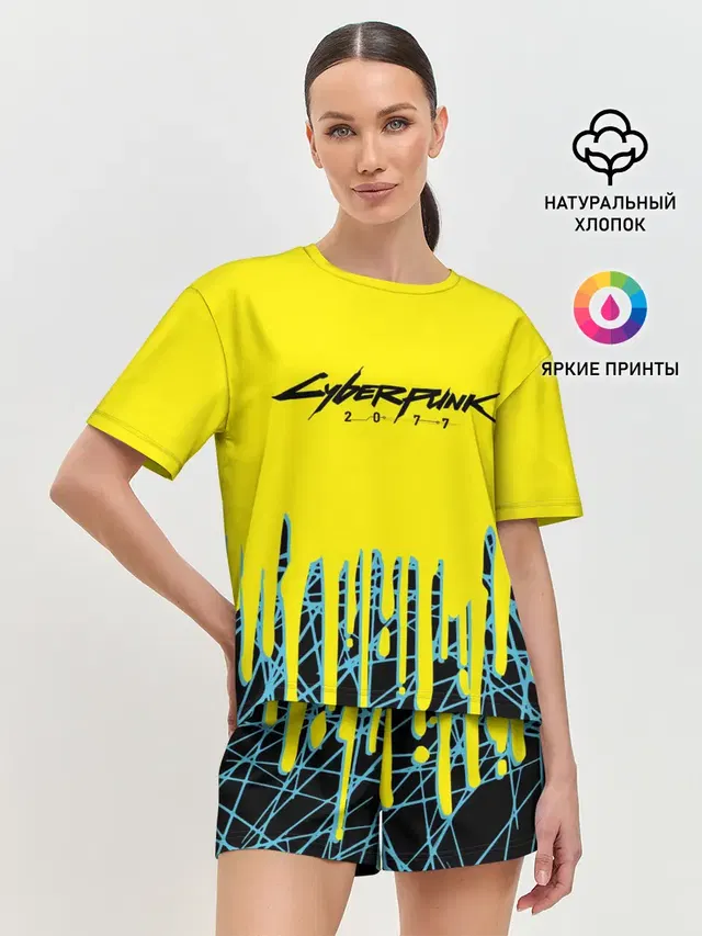 Женская пижама с шортами с принтом «Cyberpunk 2077»