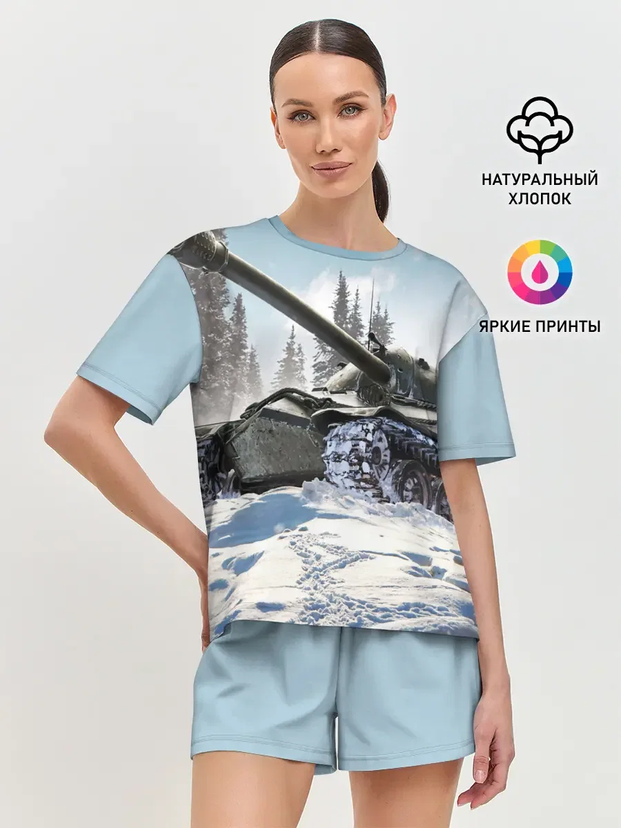 Женская пижама с шортами с принтом «ТАНК WINTER», вид спереди