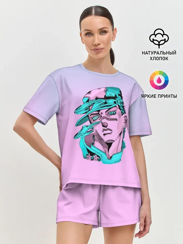 Женская пижама с шортами с принтом «ДжоДжо — Дзётаро кудзе фиолет»