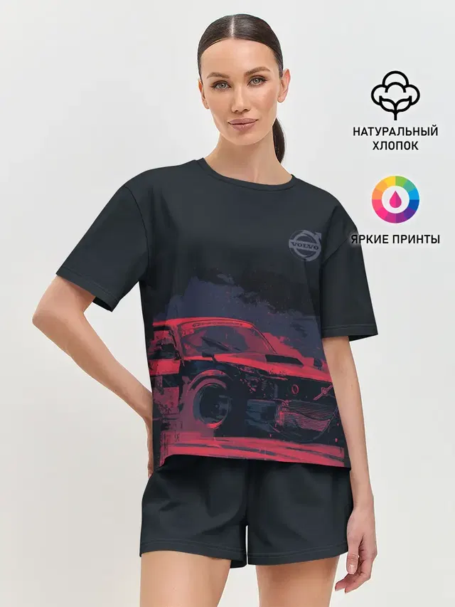 Женская пижама с шортами с принтом «Bosozoku Volvo»