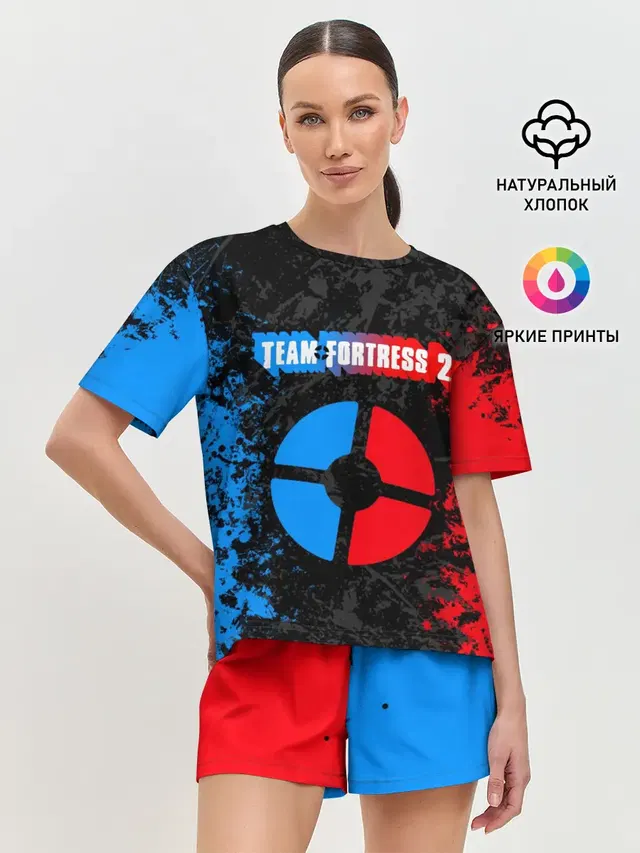 Женская пижама с шортами с принтом «Team Fortress — TEAM FORTRESS 2 RED VS BLUE»