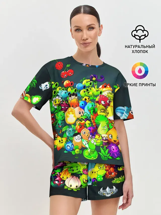 Женская пижама с шортами с принтом «Plants vs. Zombies»