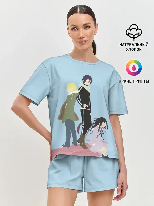 Женская пижама с шортами с принтом «Бездомный Бог — Yato, Yukine & Hiyori»