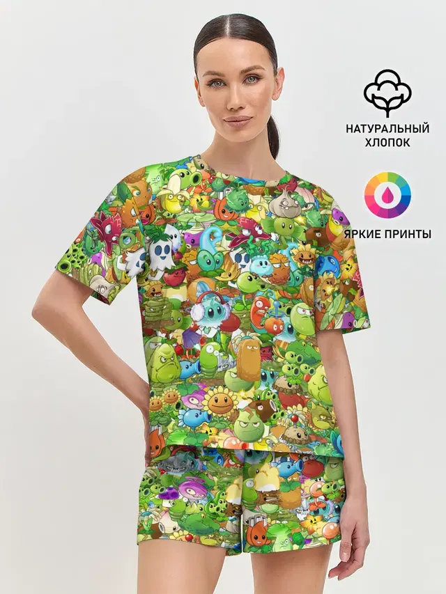 Женская пижама с шортами с принтом «Plants vs. Zombies»