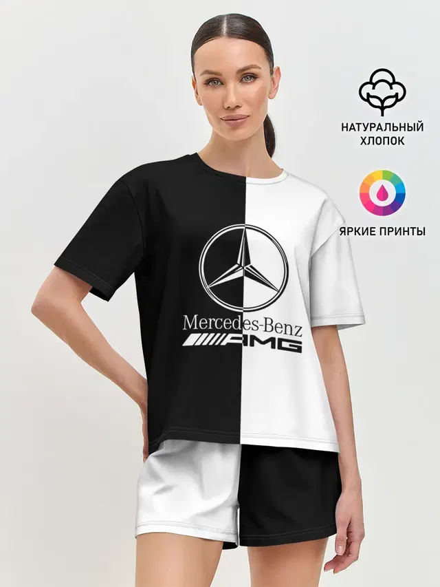 Женская пижама с шортами с принтом «Merсedes — MERCEDES-BENZ»
