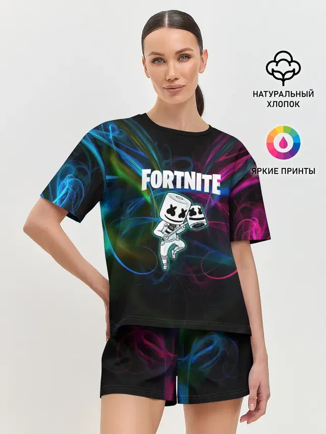 Женская пижама с шортами с принтом «Фортнайт — Fortnite x Marshmallow.»