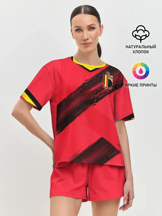 Женская пижама с шортами с принтом «Сборная Бельгии — Belgium home EURO 2020»