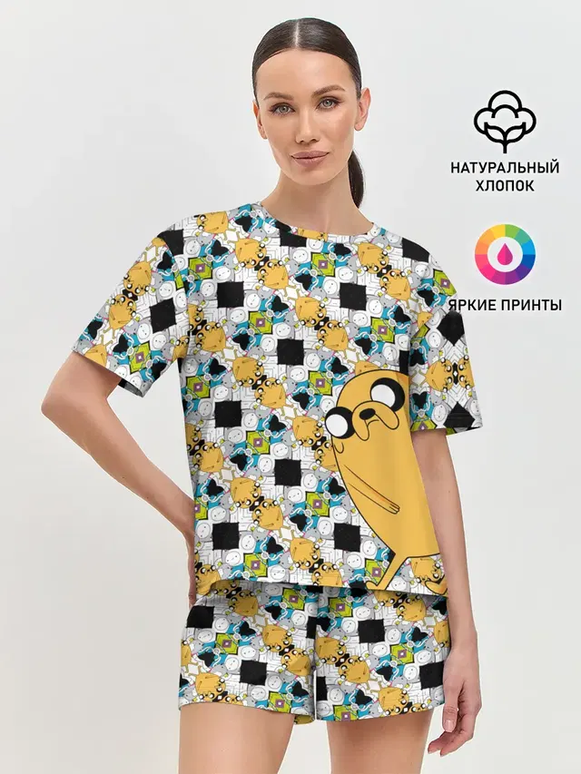 Женская пижама с шортами с принтом «Время приключений — Jake Adventure Time»