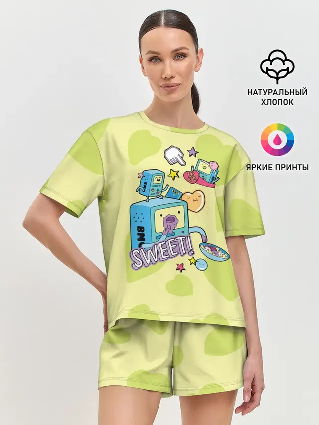 Женская пижама с шортами с принтом «Время приключений — Sweet BMOs»