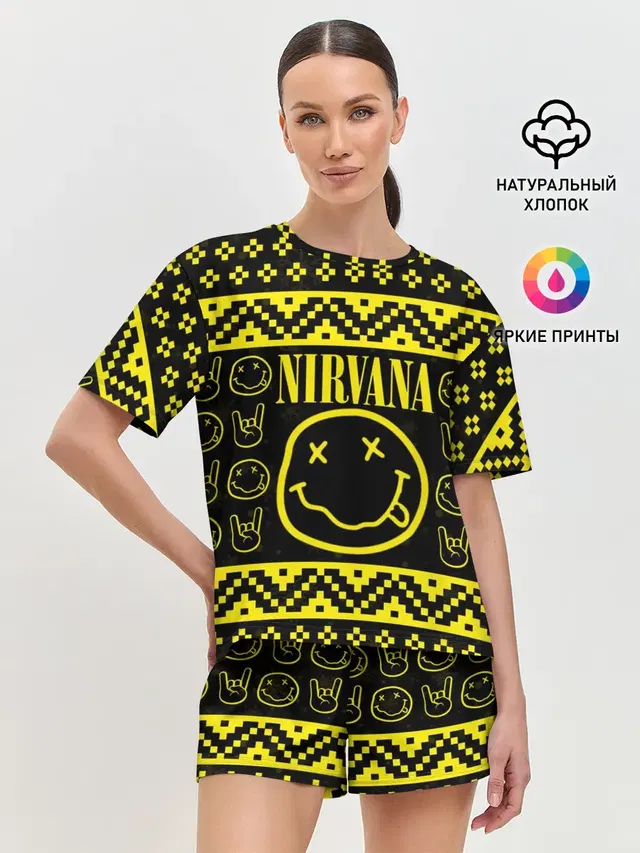 Женская пижама с шортами с принтом «Новогодняя Nirvana»