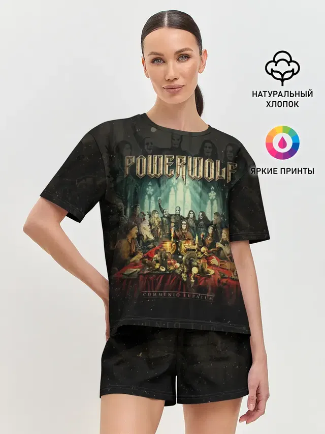 Женская пижама с шортами с принтом «Разный рок — Powerwolf»