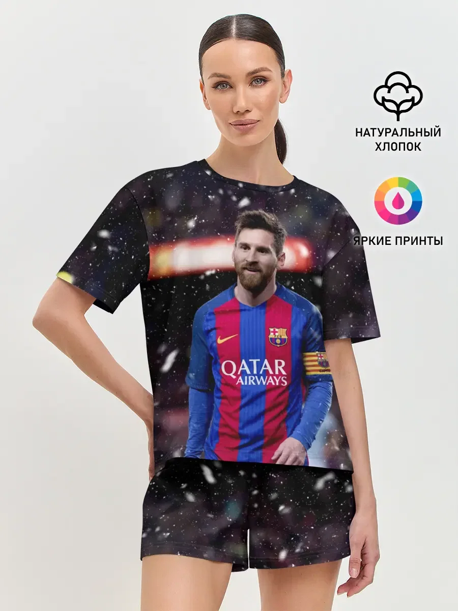Женская пижама с шортами с принтом «Leo Messi», вид спереди