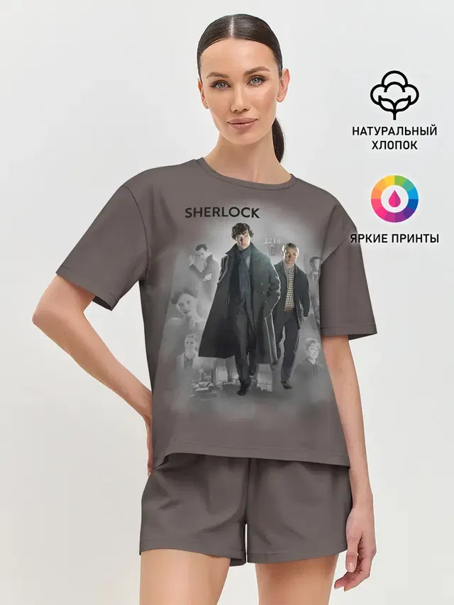 Женская пижама с шортами с принтом «Шерлок Холмс — SHERLOCK — ШЕРЛОК»