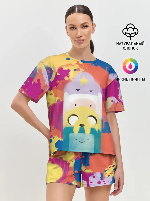 Женская пижама с шортами с принтом «Время приключений — Adventure Time»