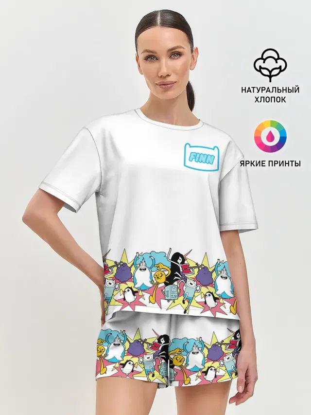 Женская пижама с шортами с принтом «Время приключений — Finn Adventure Time»