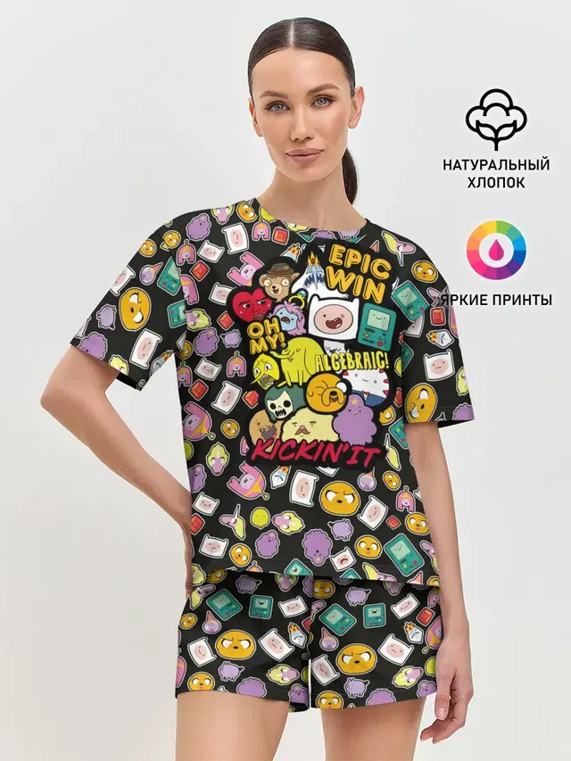 Женская пижама с шортами с принтом «Время приключений — Adventure Time stickers»