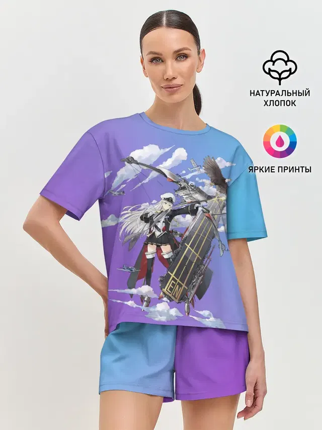 Женская пижама с шортами с принтом «Лазурный путь — Azur Lane Enterprise and Yorktown»