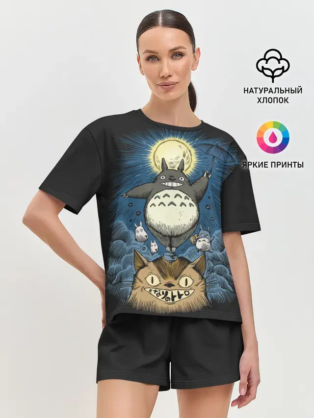 Женская пижама с шортами с принтом «Тоторо — My Neighbor Totoro кот и заяц»