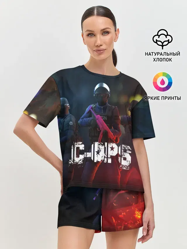 Женская пижама с шортами с принтом «Разные игры — C-OPS»
