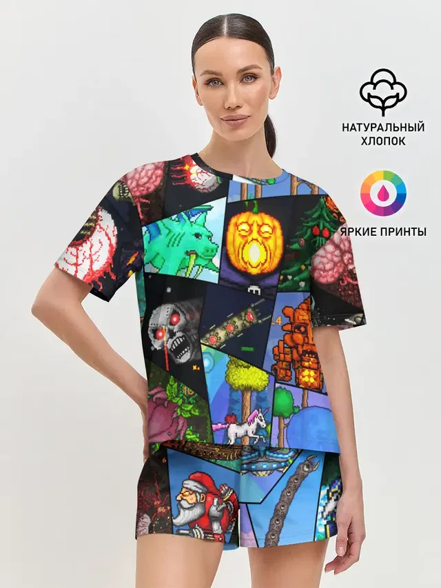 Женская пижама с шортами с принтом «Разные игры — Terraria allpic»