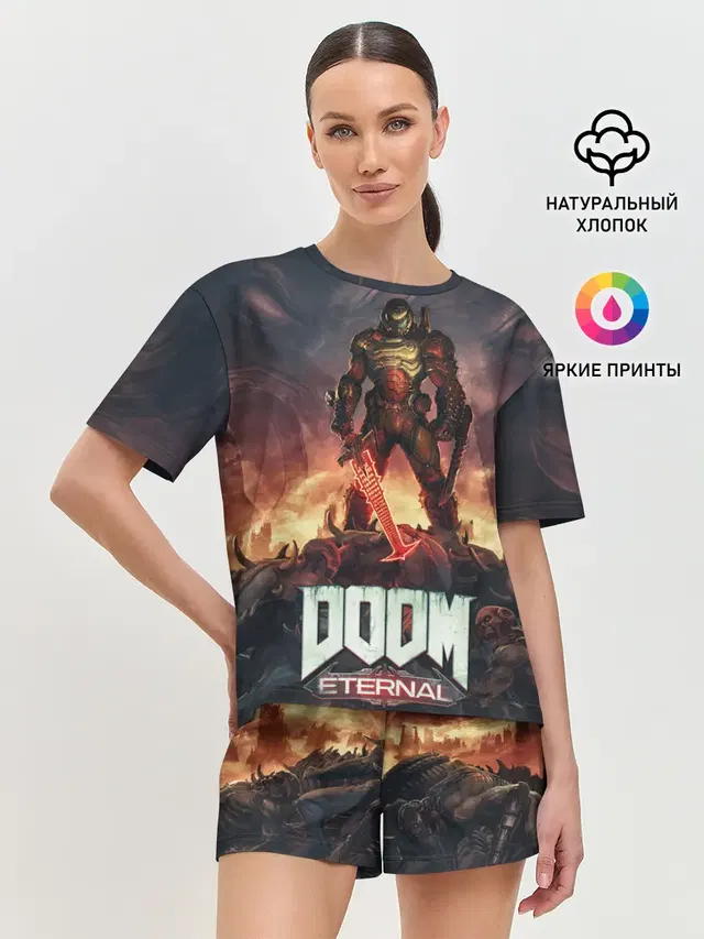 Женская пижама с шортами с принтом «Дум — DOOM ETERNAL»