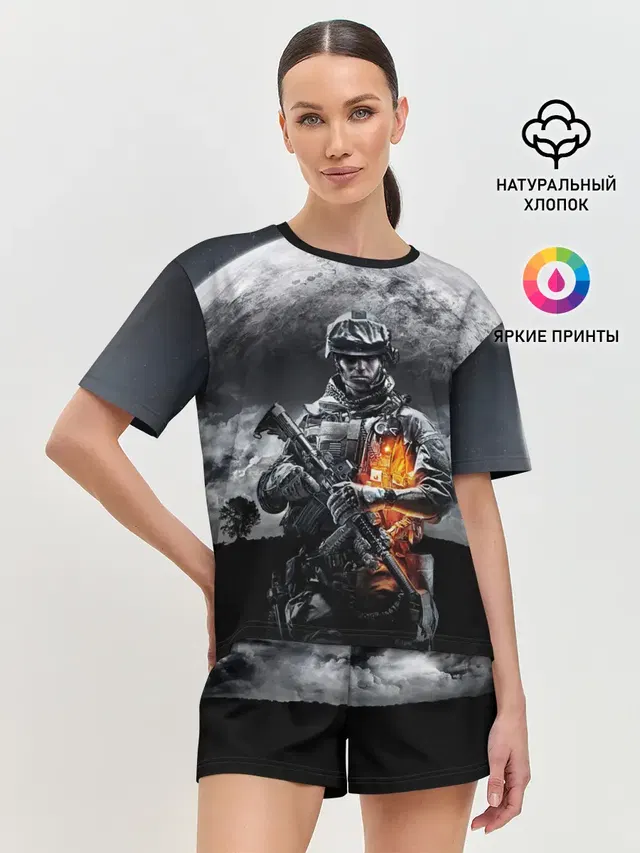 Женская пижама с шортами с принтом «BATTLEFIELD»