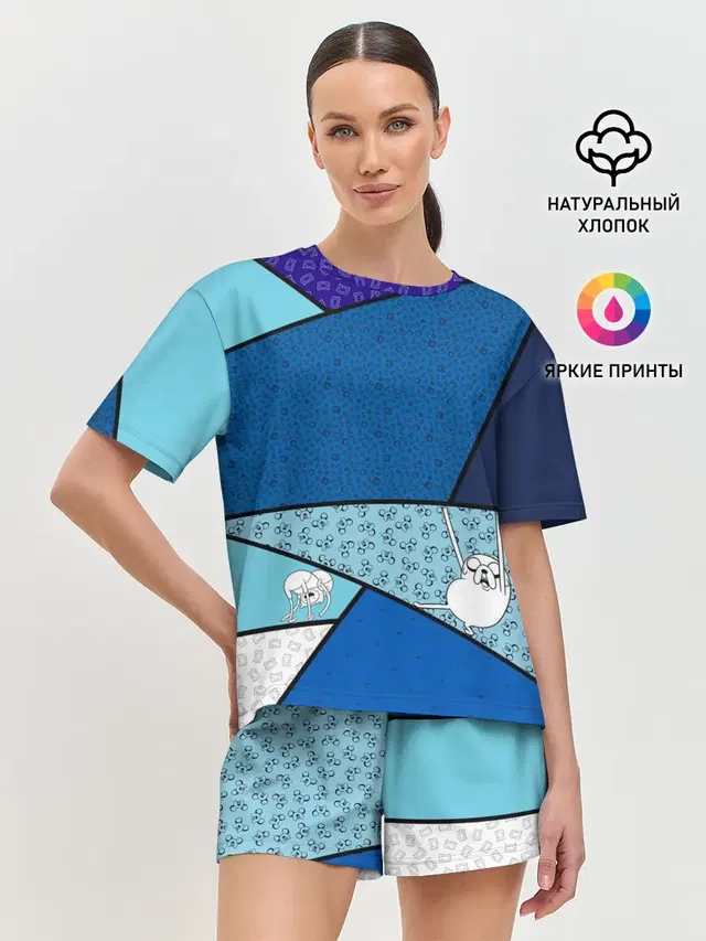 Женская пижама с шортами с принтом «Время приключений — Finn&Jake. Geometric»